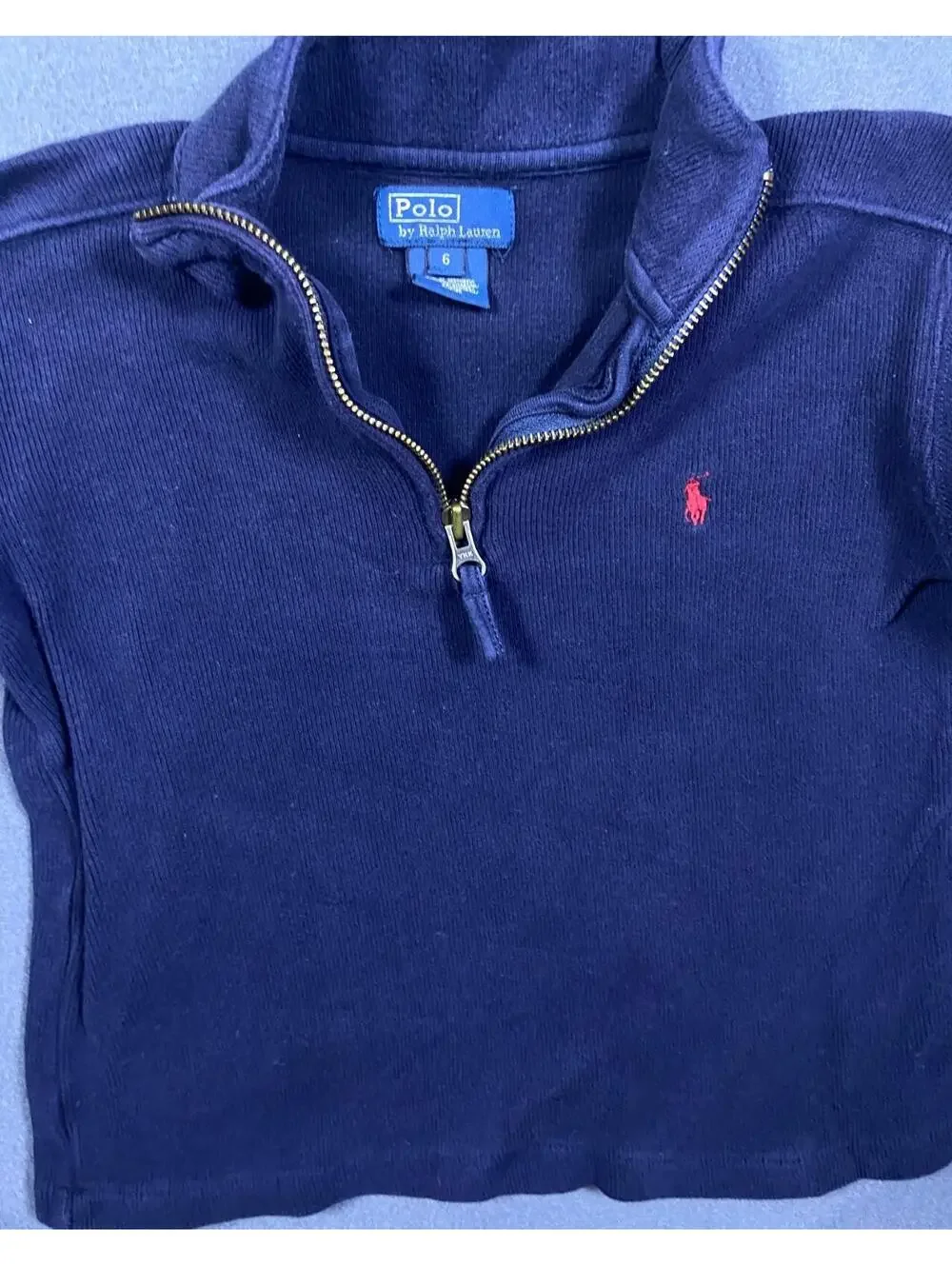 Polo Ralph Lauren Baby Sweater Blue 1/4 Zip Pullover Long Sleeve Ribbed Sz 6